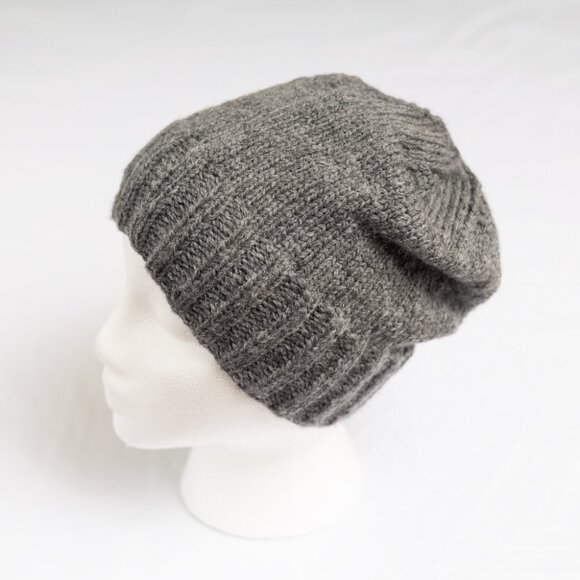 Heathered Charcoal Hand Knit Merino Wool Slouchy Beanie Winter Hat